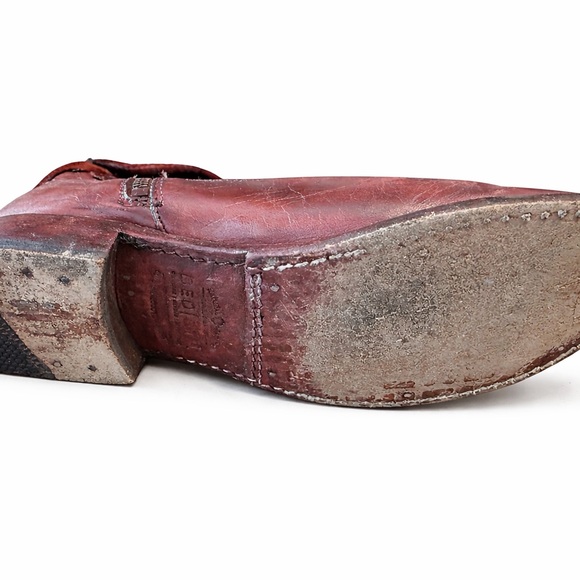 BED|STU Craven Distressed Leather Fringe Ankle Boots in Burgandy Red Size 8.5 - Picture 4 of 9